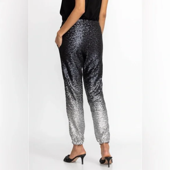 *JOHNNY WAS* Black x Silver Sequin Simona Jogger Pants Size Medium - Picture 4 of 11